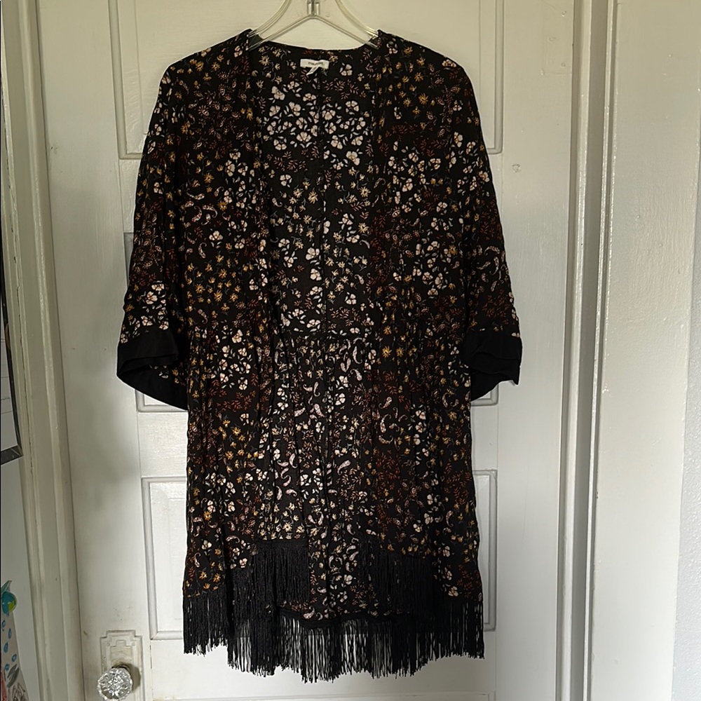 Maurices Black and Brown duster  with fringe  Trim